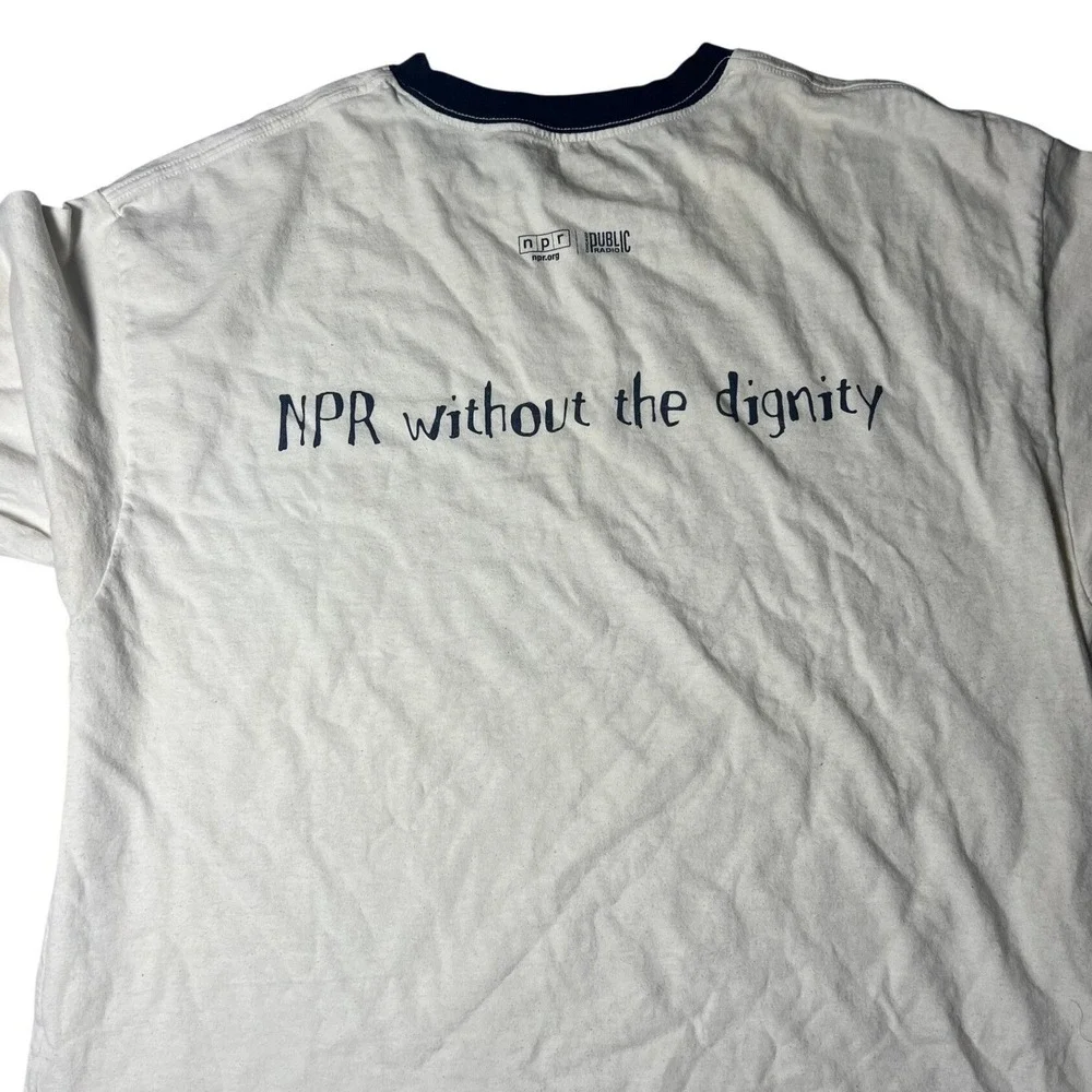 Champion NPR Wait Wait Don't Tell Me Ringer T-Shirt White Navy Blue Mens XL - Picture 2 of 4